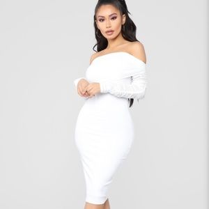 White Long sleeve midi dress